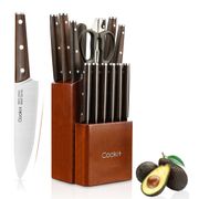 Cookit 15-Piece Wooden Handle Kitchen Chef Knives Set